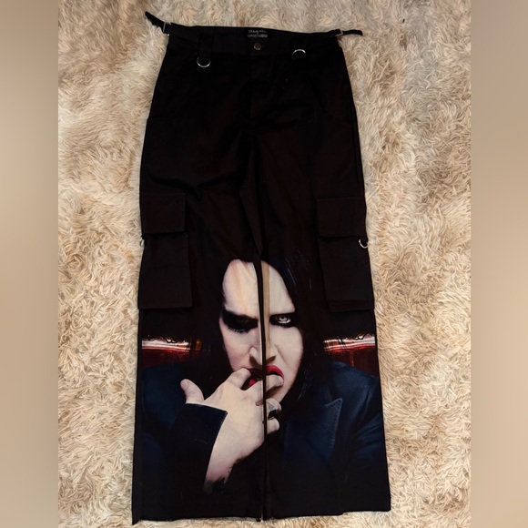 Dolls Kill Marilyn Manson Black Graphic Cargo Pants - Picture 3 of 12